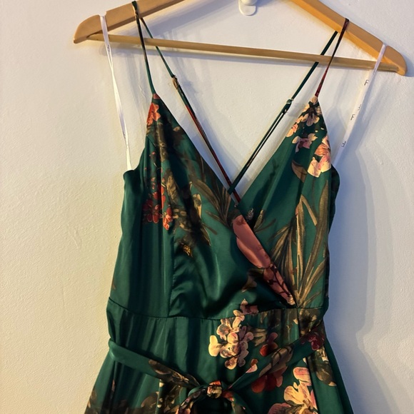 LULUS Still the One Maxi Dress Gown Emerald Green Floral Satin Wedding Guest S - Picture 5 of 13